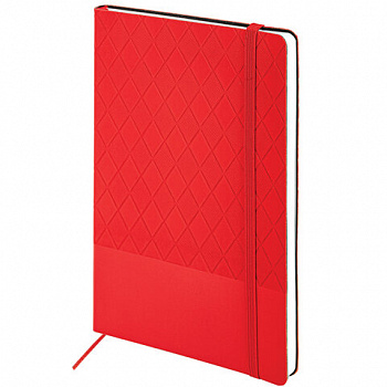 Блокнот А5 138x213 мм, BRAUBERG "Tissage", под кожу, 80 л., резинка, клетка, красный
