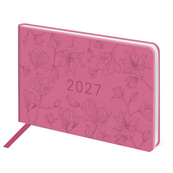 Еженедельник датированный 2027 МАЛЫЙ ФОРМАТ 105х160мм А6 BRAUBERG Imprint, тиснение, розовый