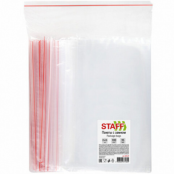 Пакеты с замком ZIP-LOCK "зиплок", комплект 100 шт., 250х350 мм, ПВД, толщина 35 мкм, STAFF