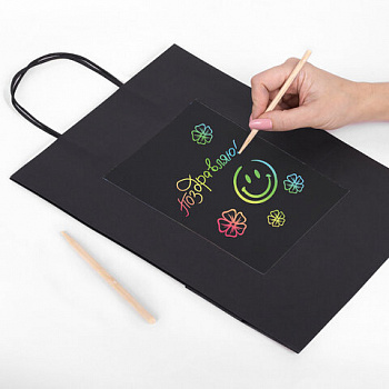 Пакет подарочный КОМПЛЕКТ 7 штук, 26x13x32 см, скретч-слой + стилус, "Black Kraft", ЗОЛОТАЯ СКАЗКА