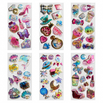 Наклейки объемные "Для девочек" с блестками, 17,5х9 см, ассорти 6 видов, FUNSTER (ФАНСТЕР)