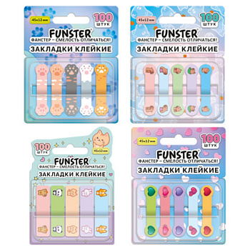 Закладки клейкие Z-сложения FUNSTER (ФАНСТЕР) "Ассорти", 45х12 мм, 100 шт., (5 цветов х 20 листов), в диспенсере