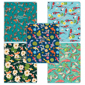 Тетрадь А5, 48 л., BRAUBERG, скоба, клетка, TWIN-лак, "Карпы Кои" (микс в спайке)