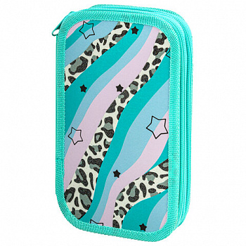 Пенал ЮНЛАНДИЯ, 2 отделения, ламинированный картон, блестки, 19х11 см, "Trendsetter"