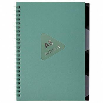 Тетрадь обложка пластик, А5 80 л., гребень, 4 разделителя, клетка, BRAUBERG, зеленый