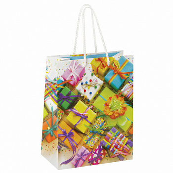 Пакет подарочный (1 штука) 18x10x23 см, ЗОЛОТАЯ СКАЗКА "Яркие подарки", ламинированный