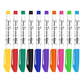 Маркеры для ткани 10 ЦВЕТОВ, TEXTILE MARKER, несмываемые, круглый наконечник 1-3 мм, BRAUBERG