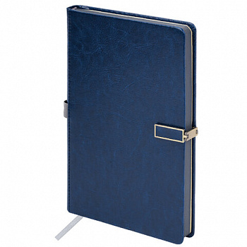 Скетчбук, слоновая кость 140 г/м2 130х210 мм, 80 л., КОЖЗАМ, застежка металл, BRAUBERG ART CLASSIC, "Inspiration", под кожу, синий