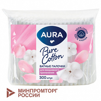 Ватные палочки КОМПЛЕКТ 300 шт., AURA, пакет, ш/к 11160