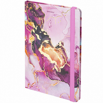 Блокнот с резинкой в клетку 96 л., А5 (145х203 мм), твердая обложка с фольгой, BRAUBERG, "Мрамор"