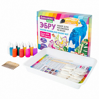 ЭБРУ набор для рисования на воде 12 цветов по 20 мл (120 картин), лоток А4, BRAUBERG HOBBY
