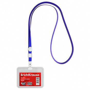 Бейдж горизонтальный ERICH KRAUSE (85х54 мм), корпус прозрачный, цвет ленты синий