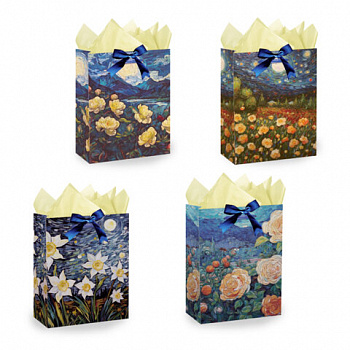 Пакет подарочный (1 штука) 18х10х23см (M) "3D Flowers", ассорти, с тишью, ЗОЛОТАЯ СКАЗКА