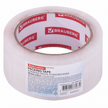 Клейкая лента упаковочная 48 мм х 66 м, прозрачная, толщина 45 микрон, BRAUBERG ORIGINAL