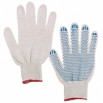 Перчатки хлопчатобумажные, КОМПЛЕКТ 300 ПАР, 7,5 класс, 46-48 г, 166 текс, ПВХ точка, LAIMA СТАНДАРТ, БЕЛЫЕ