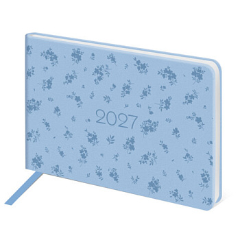 Еженедельник датированный 2027 МАЛЫЙ ФОРМАТ 105х160мм А6 BRAUBERG Imprint, тиснение, голубой
