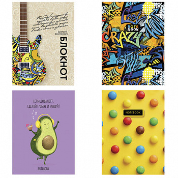 Блокнот А5 146х205 мм, 60 л., гребень, фольга, TWIN лак, клетка, "МИКС 2" (4 вида)