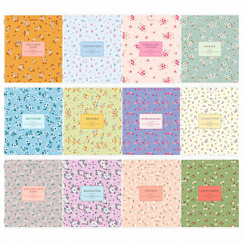 Тетради предметные, КОМПЛЕКТ 12 ПРЕДМЕТОВ, 48 л., рельефный картон, BRAUBERG "BLOSSOM"