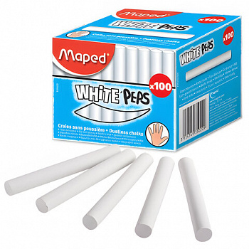 Мел белый MAPED (Франция) "White'Peps", АНТИПЫЛЬ, НАБОР 100 шт., круглый