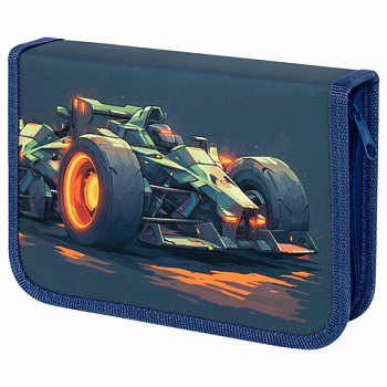 Пенал ПИФАГОР, 1 отделение, 2 откидные планки, полиэстер, 20х14 см, "Speed bolid"