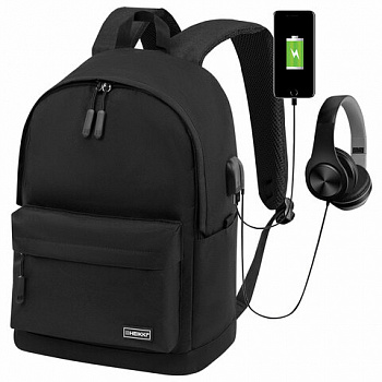 Рюкзак HEIKKI ACTIVE (ХЕЙКИ) универсальный, отделение для ноутбука, USB-порт, черный, 44х31х14 см