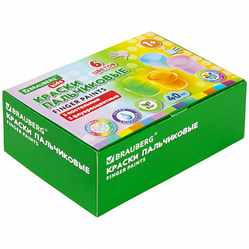 Краски пальчиковые для малышей от 1 года, 6 цветов (3 пастельных + 3 флуоресцентных) по 40 мл, BRAUBERG KIDS