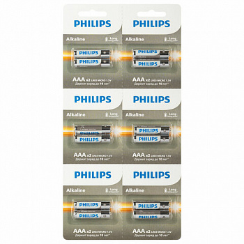 Батарейки алкалиновые КОМПЛЕКТ 2 шт. (отрывной блок) PHILIPS Entry, ААА (LR03,15 А) блистер, Б0064646