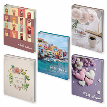 Фотоальбом BRAUBERG на 100 фото 10*15 см, ассорти 5 дизайнов, твердая обложка