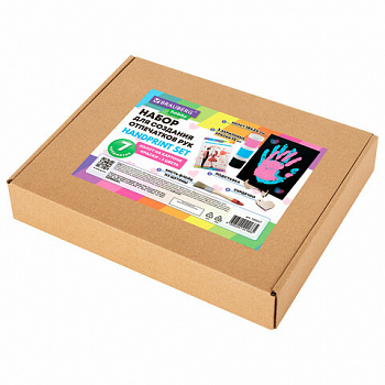 Набор отпечатки рук: холст 18х24 см, акрил 3 цвета, кисть + сертификат и подставка В ПОДАРОК! BRAUBERG HOBBY