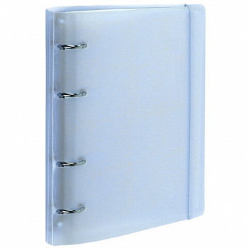 Тетрадь на кольцах А5 175х220 мм, 120 л., пластик с блестками, с резинкой и разделителями, BRAUBERG, Голубой