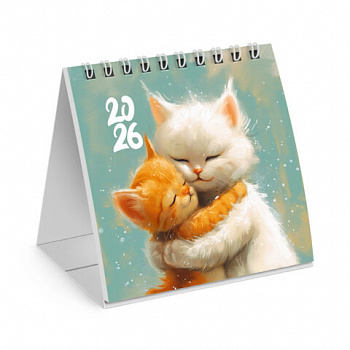 Календарь-домик настольный на гребне, 2026 г., BRAUBERG, 101х101 мм, "Котики"