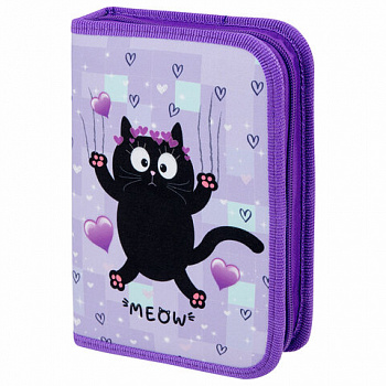 Пенал ПИФАГОР, 1 отделение, 2 откидные планки, полиэстер, 20х14 см, "Falling cat"