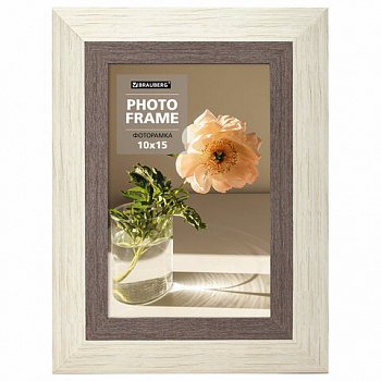 Рамка 10х15 см небьющаяся, багет 30 мм, пластик, BRAUBERG "Lambert", слоновая кость/капучино